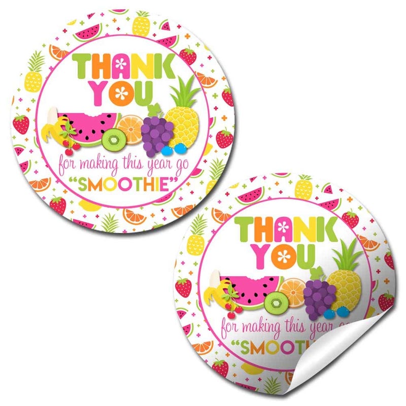 Amanda Creation Tutti Fruitti Smoothie Fruit Themed Teacher Appreciation Thank You Sticker Labels, 40 2" Party Circle Stickers by AmandaCreation, Great for Envelope Seals & Gift Bags - Image 1